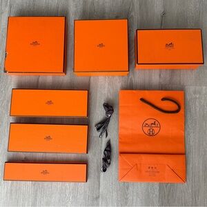 6 Authentic Hermes Orange Empty Gift Storage Boxes Various Sizes